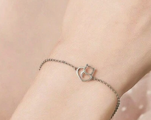 Cat And Heart Link Chain Bracelet