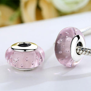 Bubbles Pink European Murano Glass Charm | CZ [Threaded]