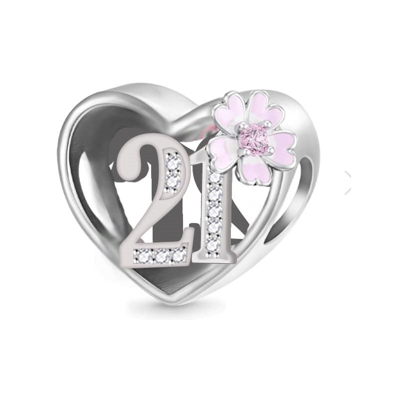 Sterling Silver Birthday Age Floral Charm with Cubic Zirconia for Pandora and Trollbeads Bracelets