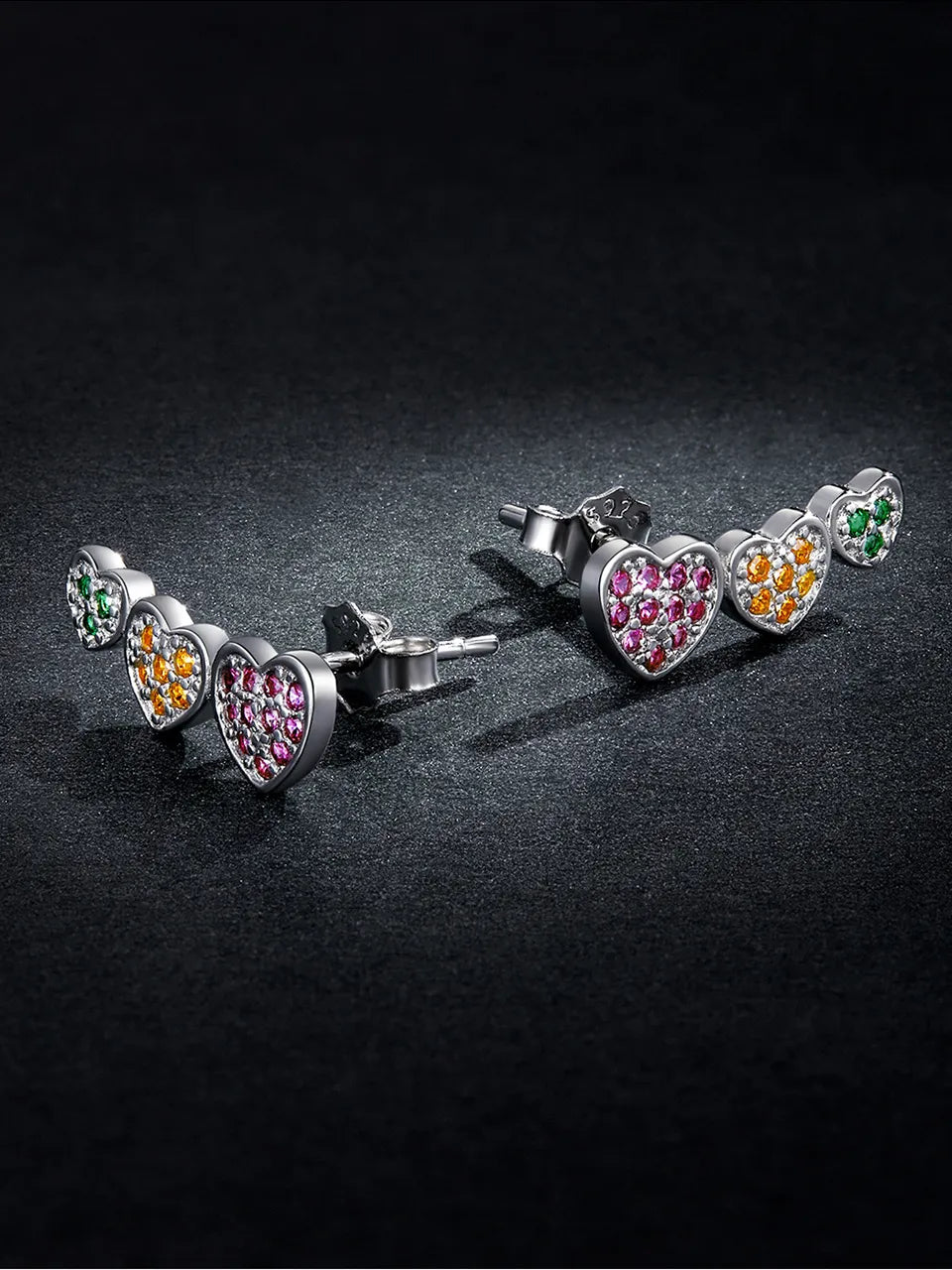 Triple Heart Stud Earrings | CZ