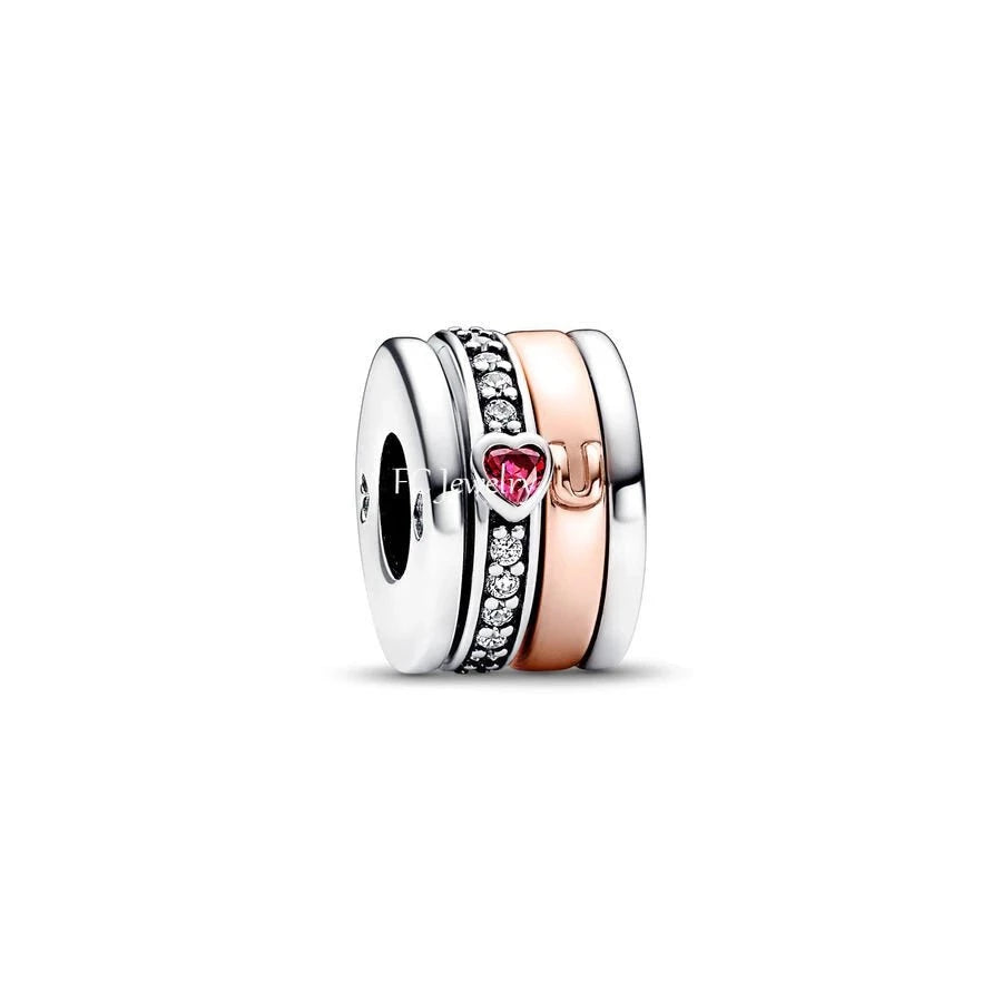 Enhance the beauty of your bracelet with this exquisite two-tone Strips Spacer. Crafted with precision. The sterling silver base provides a classic and versatile backdrop for the sparkling cubic zirconia accents. The charm is further adorned with a touch of elegance with its rose gold plating. Perfect for adding dimension and sophistication to your charm collection.