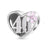 Heart-shaped silver charm with the number 40, adorned with cubic zirconia and a pink floral detail, compatible with Pandora and Trollbeads bracelets.