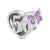 Silver butterfly and number charm with cubic zirconia and purple enamel accents in a heart shape for birthday celebrations