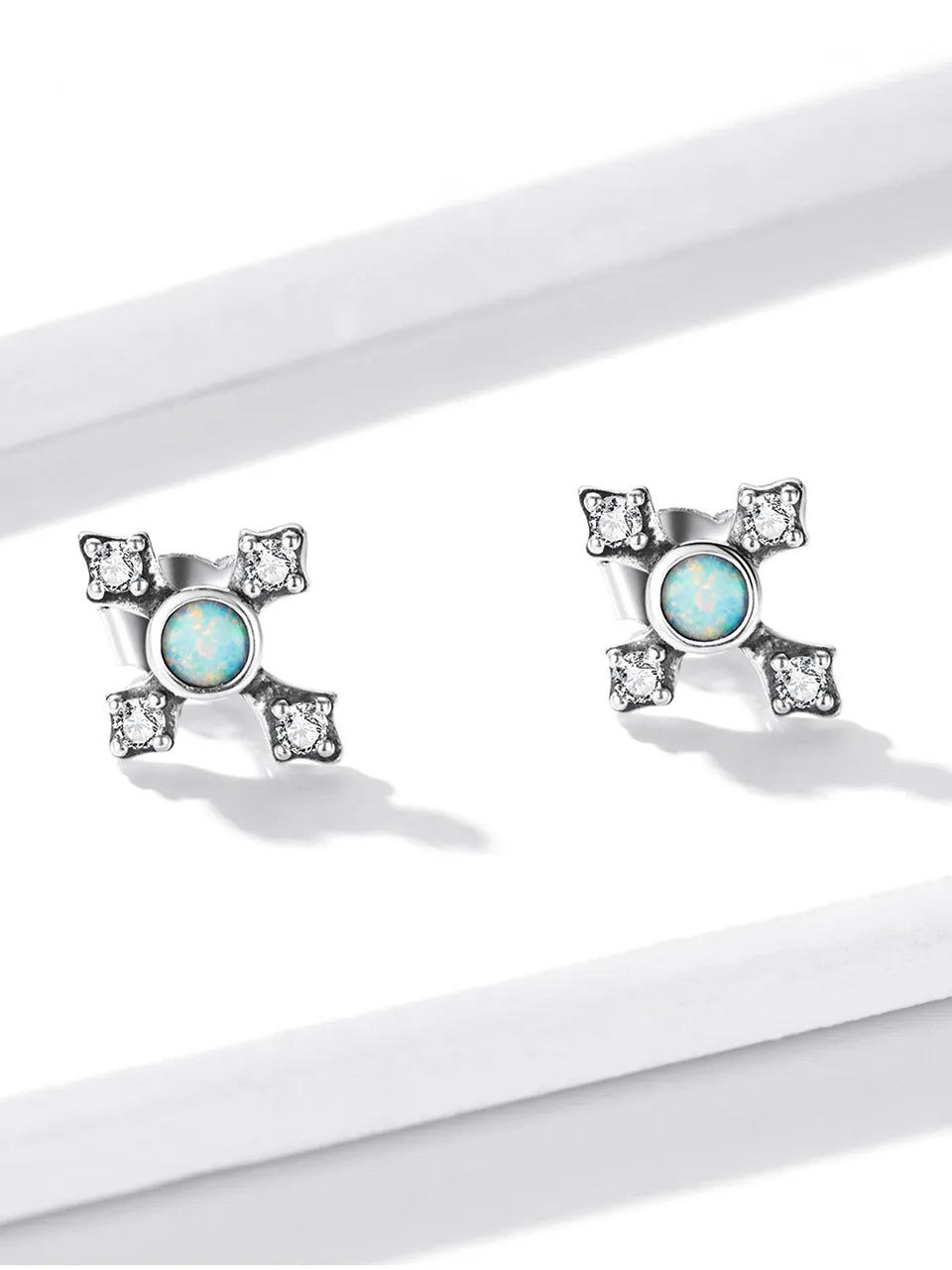 Vintage Opal Cross Stud Earrings | CZ