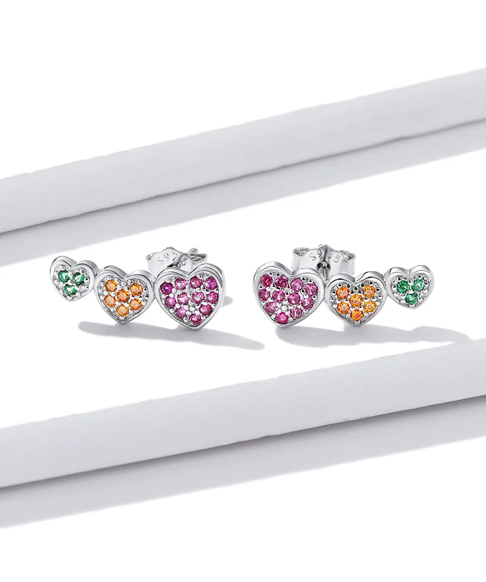 Triple Heart Stud Earrings | CZ