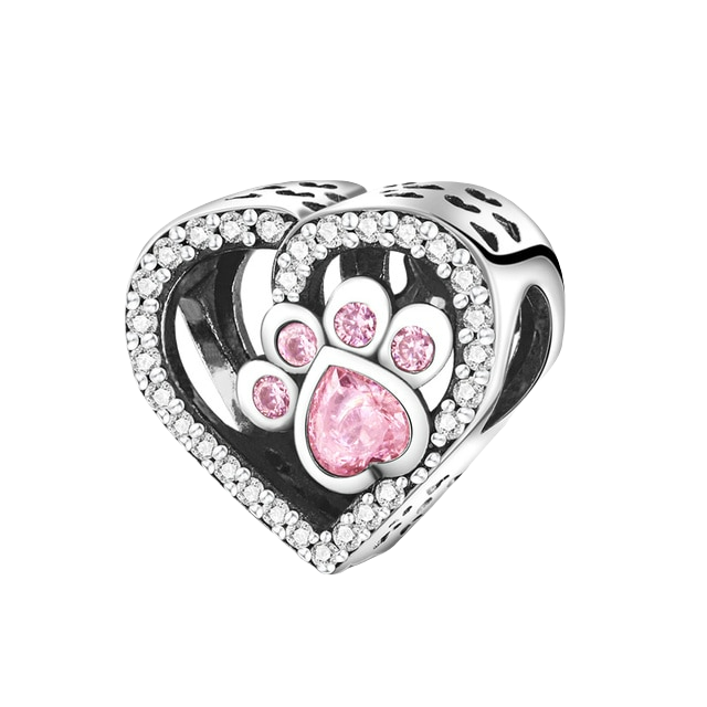 Beautiful Pawprint &amp; Bone Heart Charm | CZ