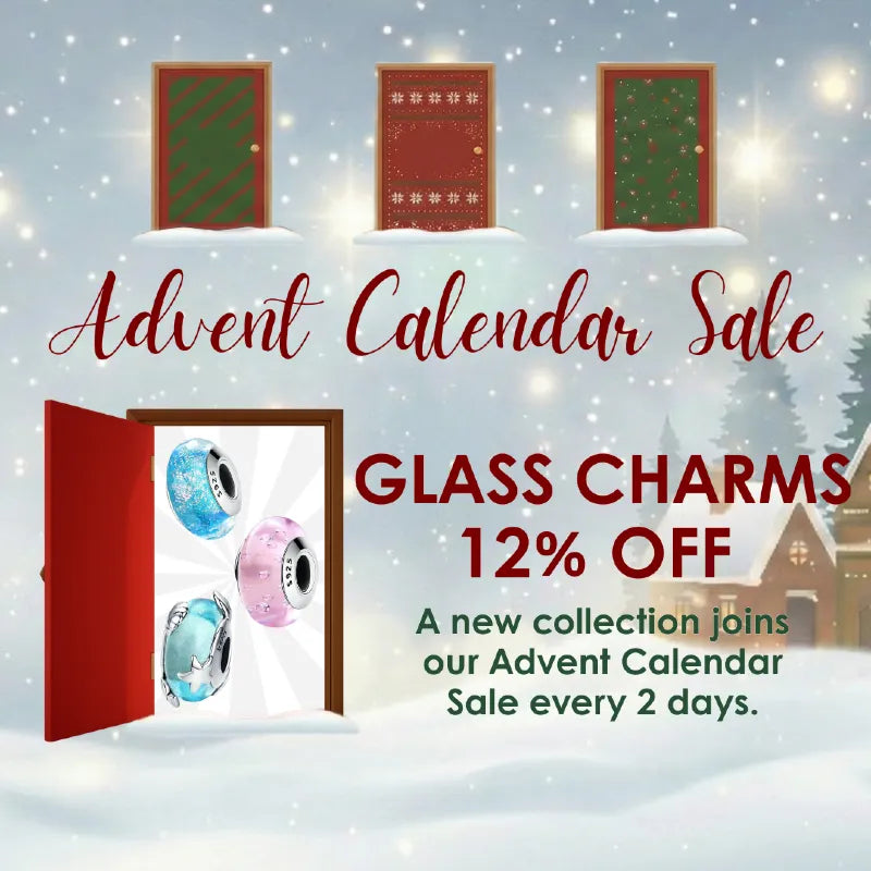 Advent Calendar Sale with glass charms on a snowy background