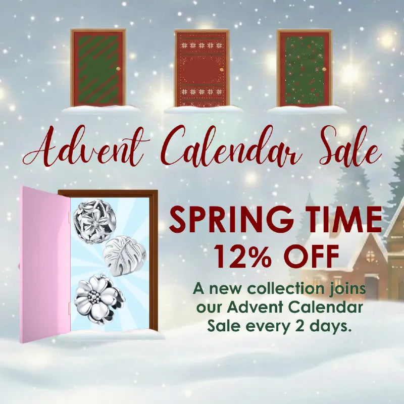 Advent Calendar Sale advertisement with snow-covered village background