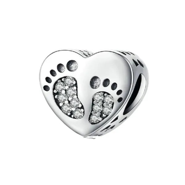 Baby Footprints Heart Charm | CZ