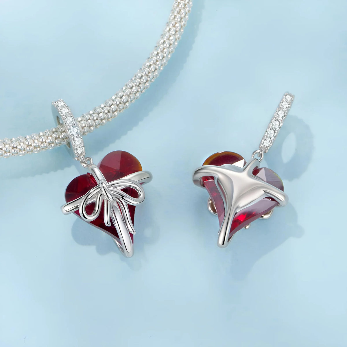 Bowknot Heart Dangle Charm | CZ