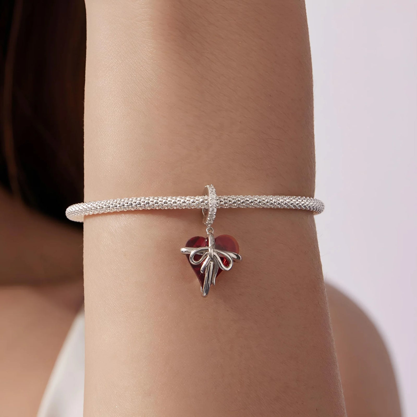 Bowknot Heart Dangle Charm | CZ