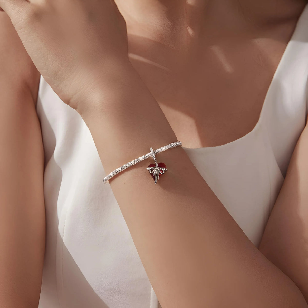 Bowknot Heart Dangle Charm | CZ
