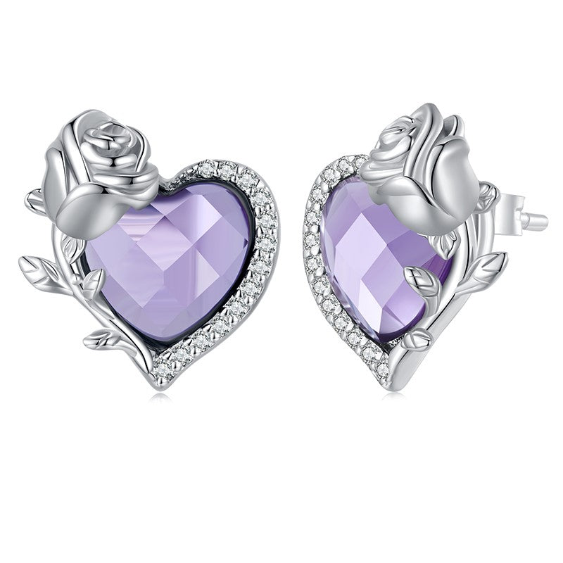 Heart &amp; Rose Earrings | CZ