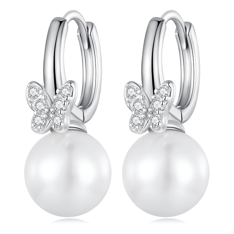 Butterfly &amp; Pearl Hoop Earrings | CZ