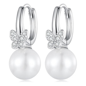 Butterfly & Pearl Hoop Earrings | CZ