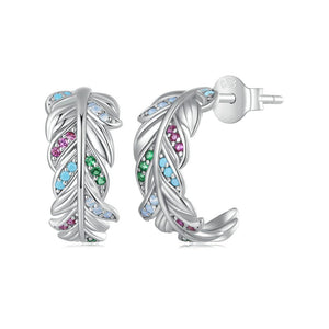 Rainbow Feather Earrings | CZ