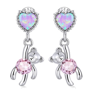 Opal Teddy Bear Earrings