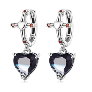 Cross & Heart Drop Earrings | CZ