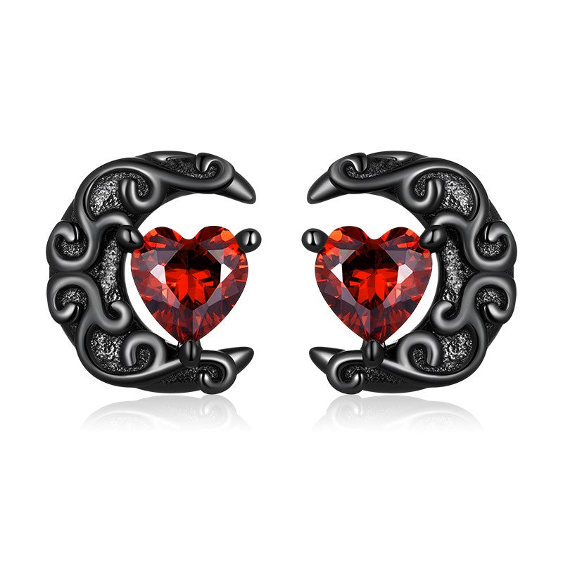 Heart &amp; Moon Stud Earrings | CZ EN