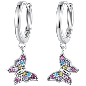 Rainbow Butterfly Drop Earrings | CZ