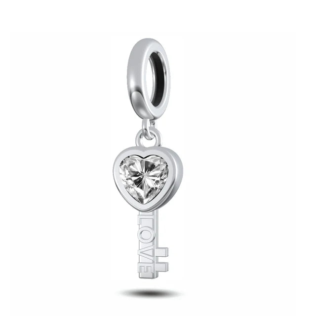 The Key To My Heart Dangle Charm | CZ