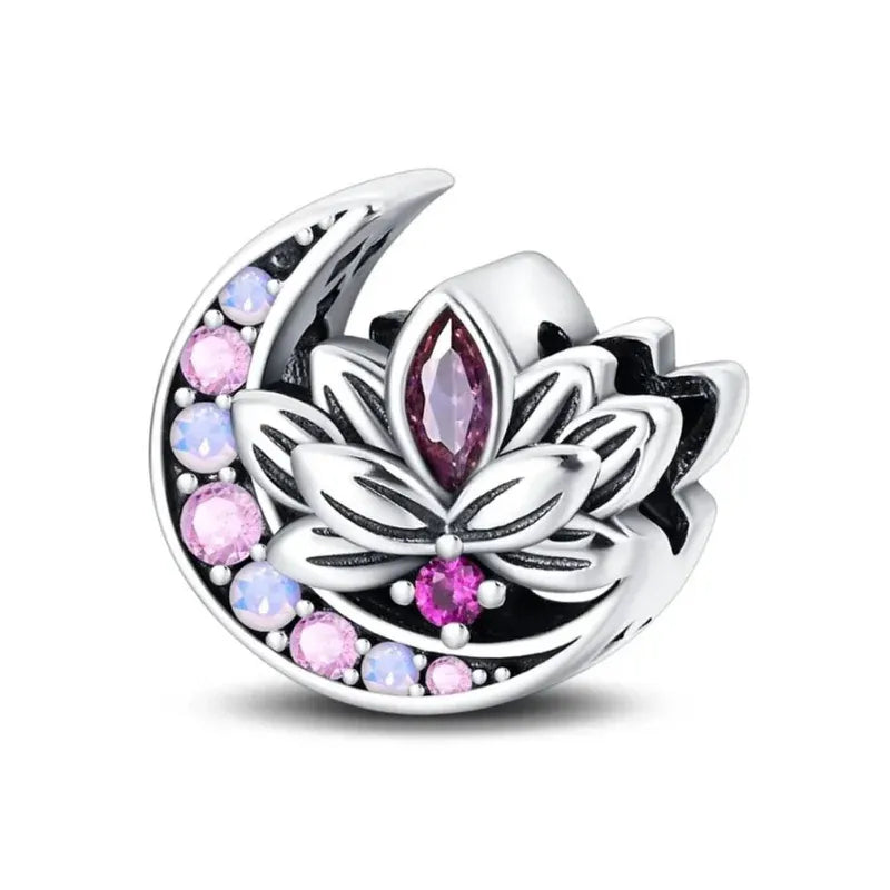 Beautiful Moon &amp; Lotus Charm | CZ