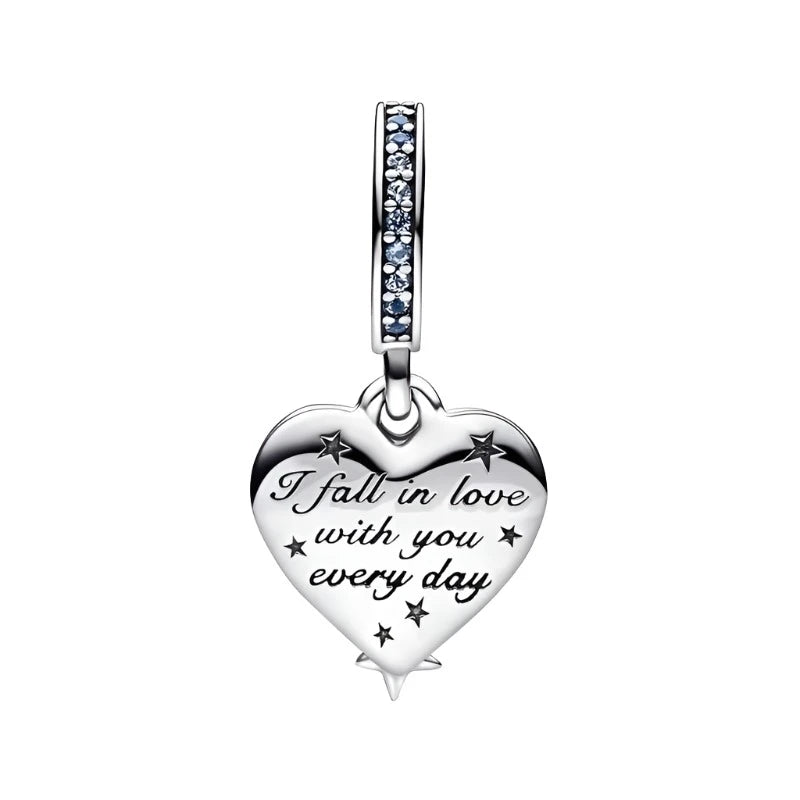 "I Fall In Love With You Every Day" Heart Dangle Charm | CZ EN