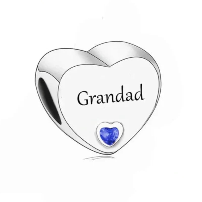 &quot;Grandad&quot; Engraved Heart Charm | CZ