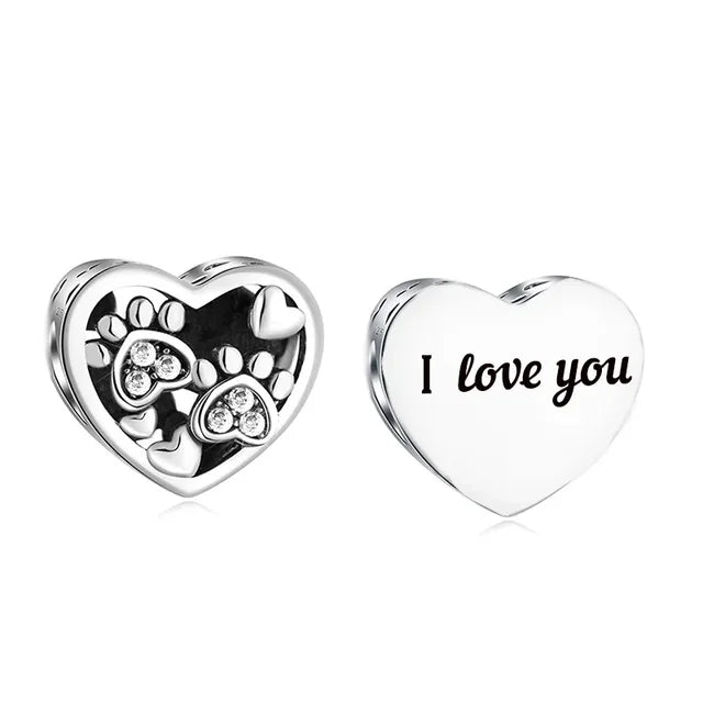 &quot;I Love You&quot; Paws Heart Charm | CZ