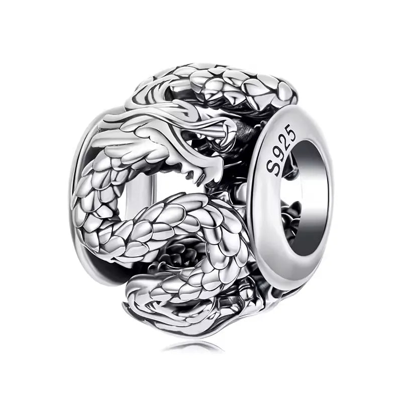 CharmSA Coiled Dragon Charm | Fits Pandora Bracelets | Sterling Silver