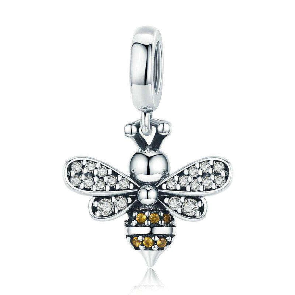Celebrate the beauty of nature with our Dazzling Bee Dangle Charm. Expertly crafted from high-quality Sterling Silver, this charm features a stunning bee design with sparkling cubic zirconia stones that add a touch of glamour and shine to your bracelet.