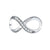 Silver infinity charm with 'family' and 'forever' engraving on a white background