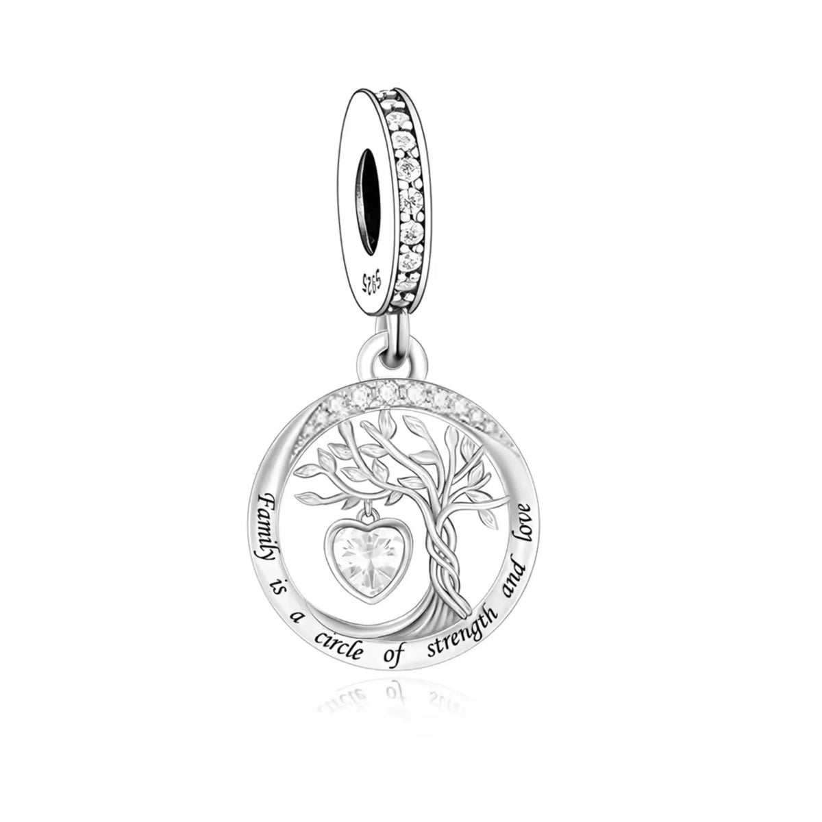 Silver pendant with tree of life design on a white background