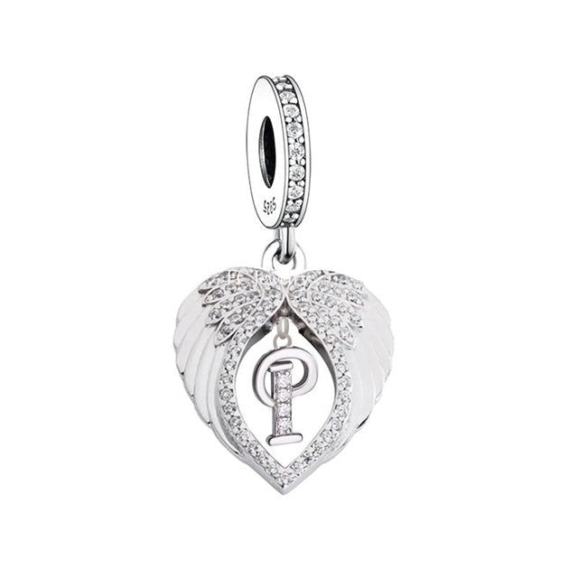 Alphabet [A - T] Angel Wings Dangle Charm | CZ