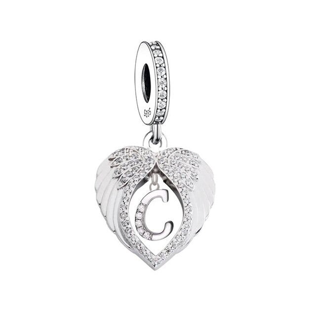 Alphabet [A - T] Angel Wings Dangle Charm | CZ