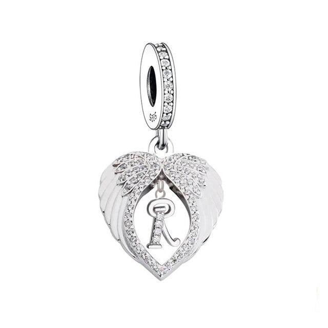 Alphabet [A - T] Angel Wings Dangle Charm | CZ