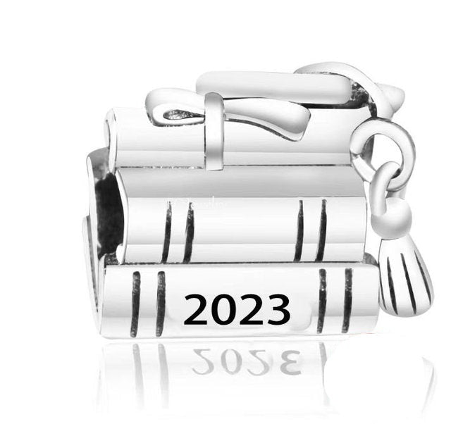 Graduation 2023 Books Charm in Sterling Silver with Detailed Design