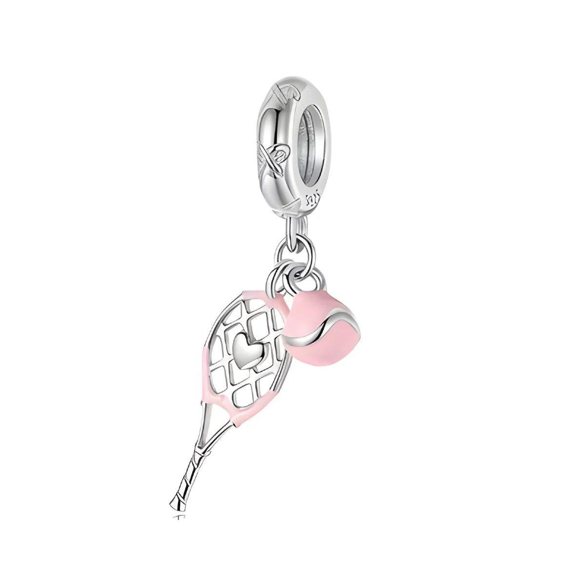 Serve up style with this adorable Love Tennis Dangle Charm! Featuring a delicate pink enamel tennis racket and matching ball, it’s a must-have for every sporty soul. Whether you&#39;re passionate about the game or just love playful, feminine pieces, this charm adds a fun and active vibe to your bracelet.