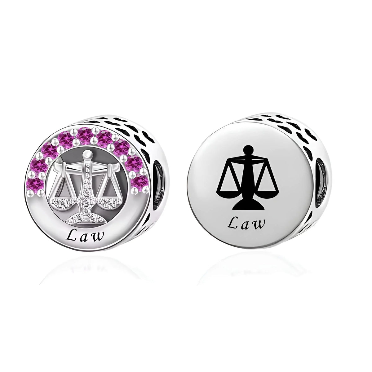 'Law' and scale of justice symbols on a white background