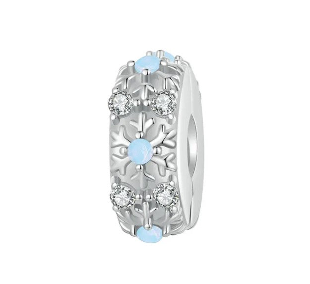 A Moonstone Clip Charm with blue moonstone and silver-colored metal components, adorned with cubic zirconia.