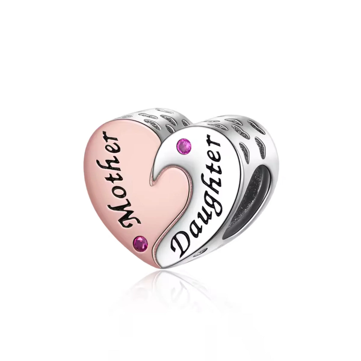 Heart-shaped charm with 'Mother' and 'Daughter' text on a white background
