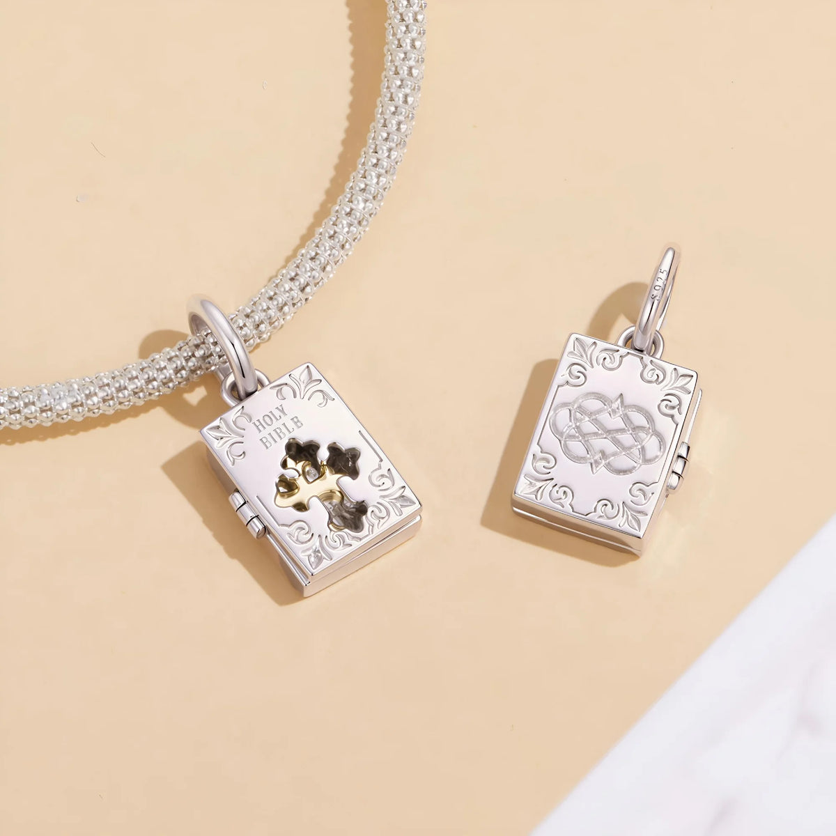 Openwork Cross inside Bible Dangle Charm | GP