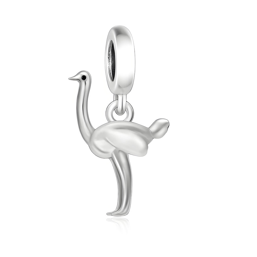 Step into the wild with this graceful Ostrich Dangle Charm! Featuring an elegant, minimalist design, this charm captures the beauty and strength of the world’s fastest-running bird in a sleek sterling silver finish. The detailed craftsmanship brings out the ostrich’s signature long neck and feathery form, making it a standout addition to any nature or animal lover’s jewelry collection.