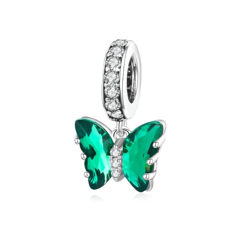 Petite Emerald Butterfly Glass Dangle Charm | CZ