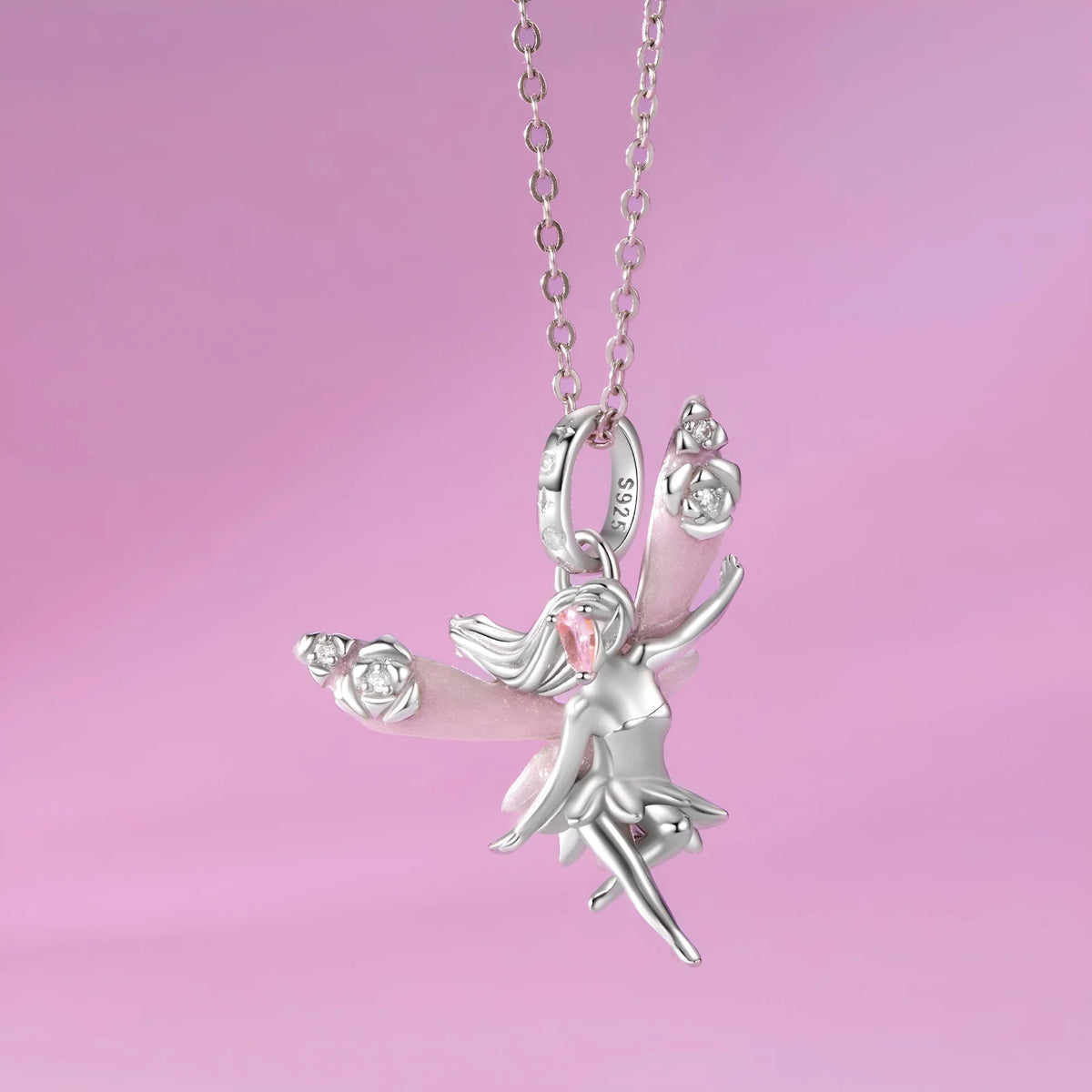 Pink Crystal Fairy Dangle Charm | CZ EN