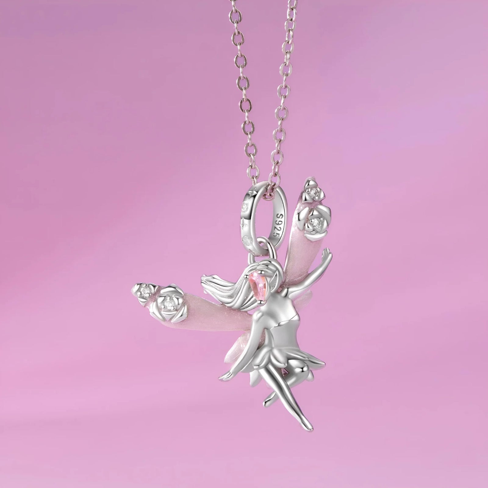 Pink Crystal Fairy Dangle Charm | CZ EN
