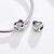 Heart-shaped silver charms with paw prints and cubic zirconia on a white background
