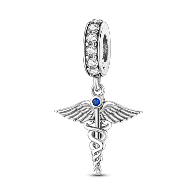 Caduceus Symbol of Medicine Dangle Charm | CZ