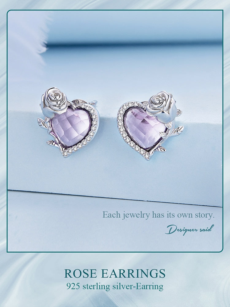 Heart & Rose Earrings | CZ