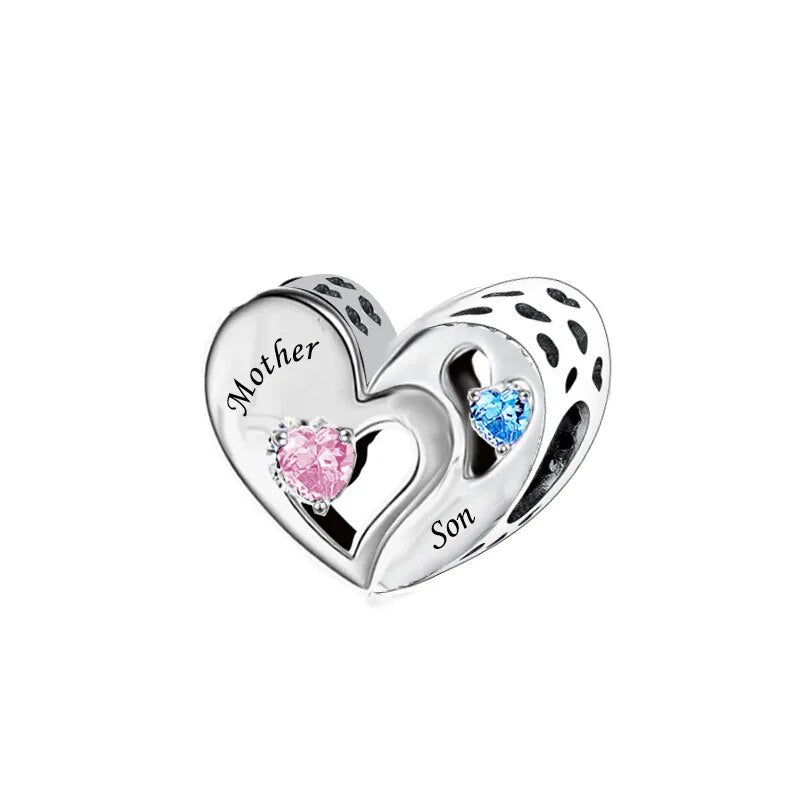 Mother &amp; Son Heart Charm | CZ